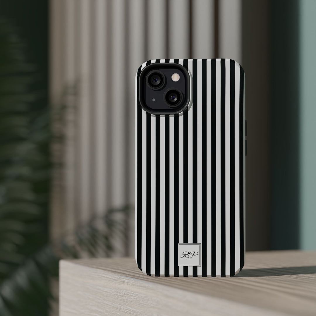 Custom Personalized Black White Striped Magsafe Phone Case for Iphone 17 - | iPhone 16 Pro Max Case | iPhone 15 Case Iphone 14 13 12 11 10 - Studio40ParkLane