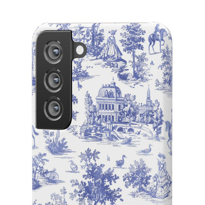 Snap Blue Vintage French Toile Cute Phone Cases for Samsung Galaxy S24, S23, S22, S21, S20, Plus, Ultra, Iphone 16, 15, 14, Pro and Max