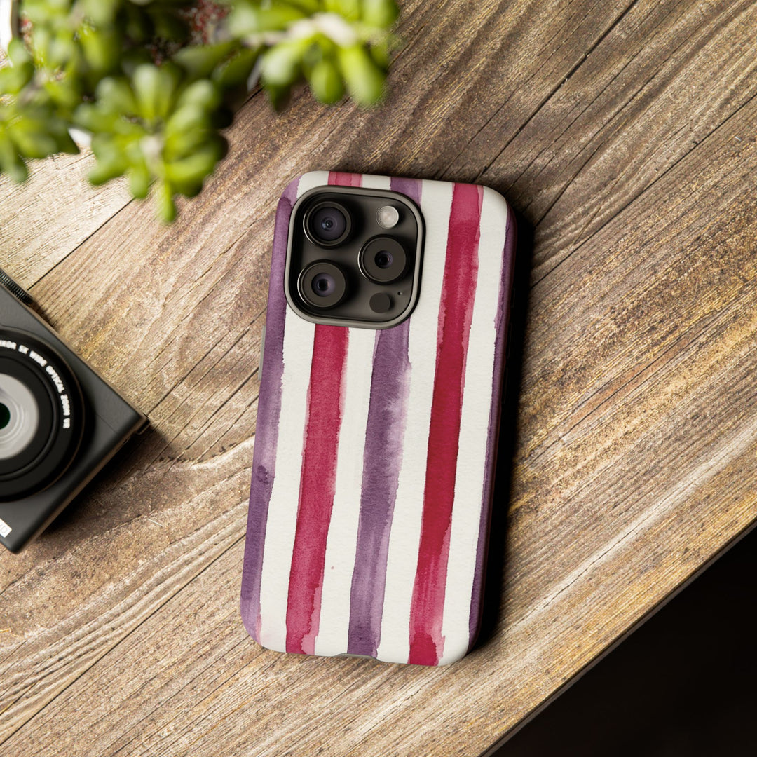 Tough Cute Wine Red Purple Stripes Phone Case, for IPhone 17 Pro Max | Iphone 17 Air, Iphone 16, IPhone 15, 14 13 12, Samsung Galaxy S26, S25, S24, S23 - Studio40ParkLane