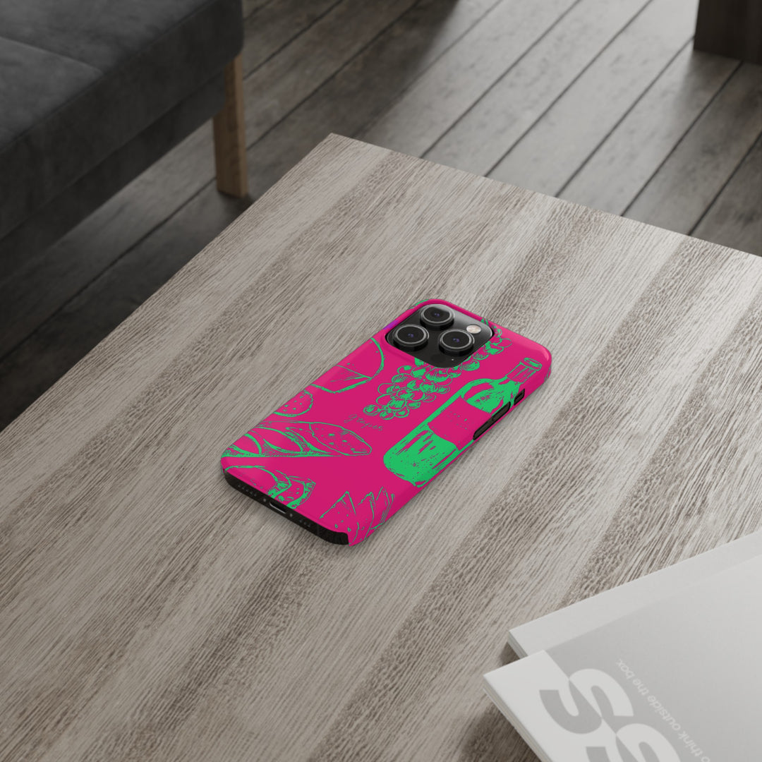Slim French Food Wine Pink Green Cute Phone Cases for Iphone | iPhone 15 Case | iPhone 15 Pro Max Case, Iphone 14, Iphone 14 Pro Max, Iphone 13, - Studio40ParkLane