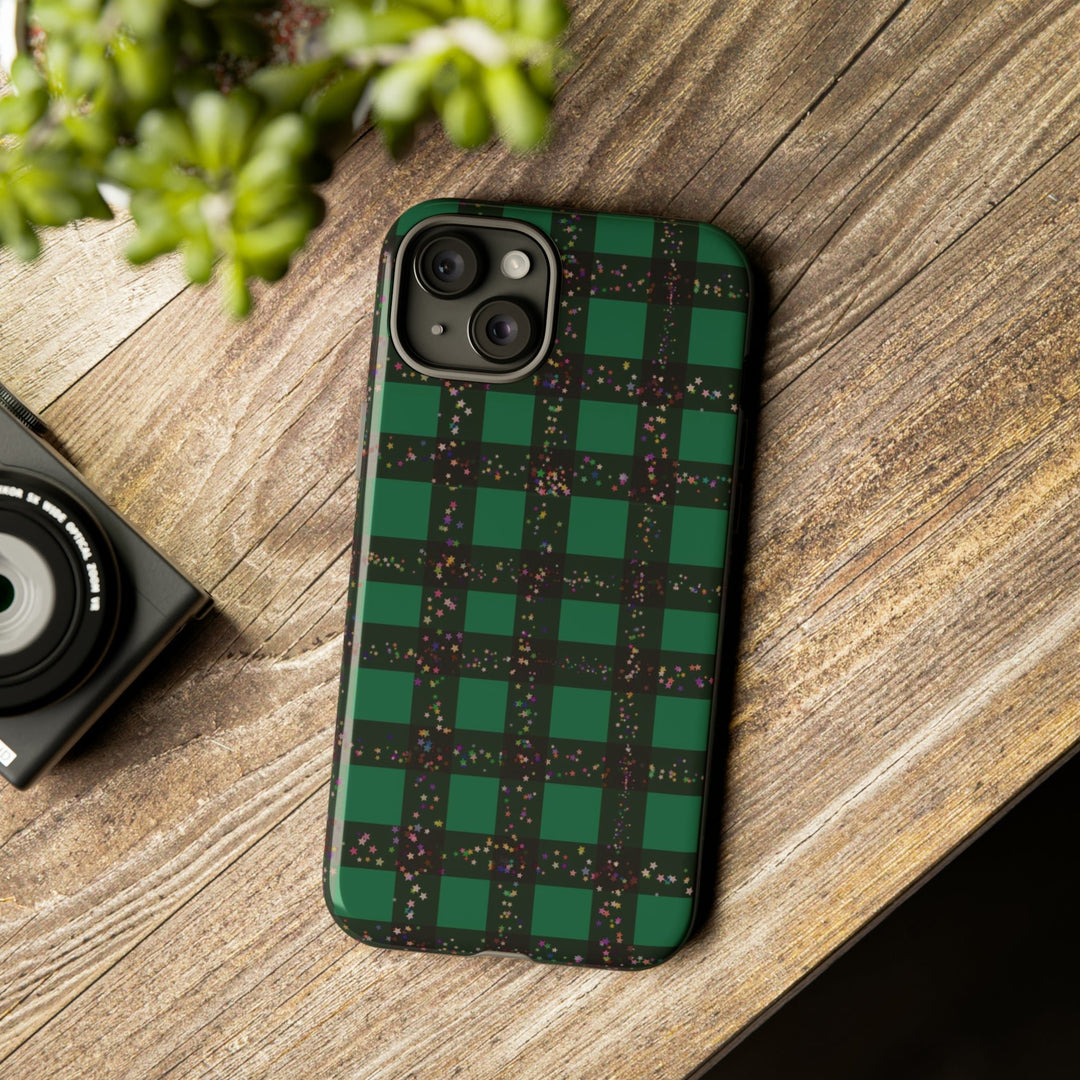 Cute IPhone Case | iPhone 15 Case | iPhone 15 Pro Max Case, Iphone 14 Case, Iphone 14 Pro Max Case IPhone Case for Art Lovers, Green Festive Plaid - Studio40ParkLane
