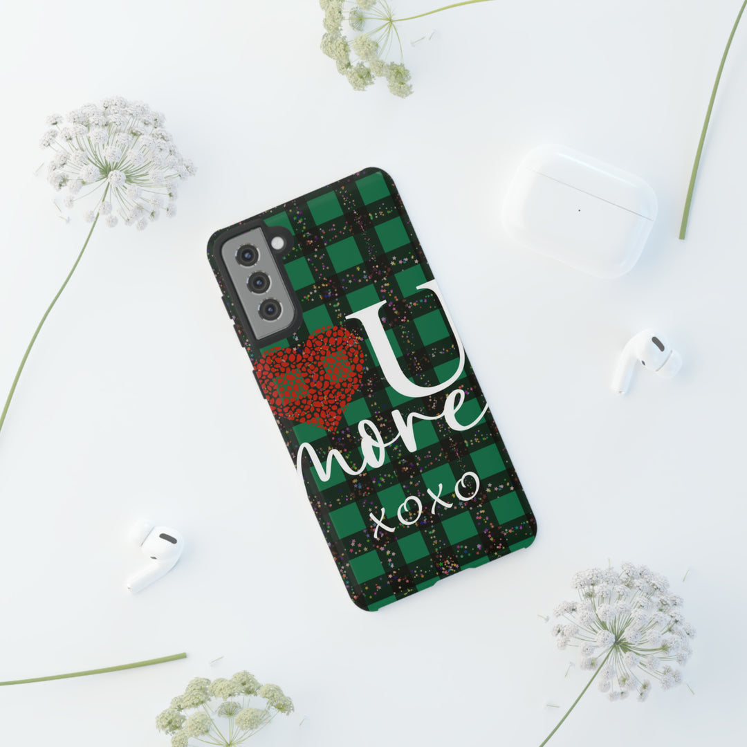 Cute Samsung Phone Cases, Designer Samsung Galaxy S23 Phone Case, Samsung S22 Case, Samsung S21 Case, Samsung S20 Case, Green Plaid Love You - Studio40ParkLane