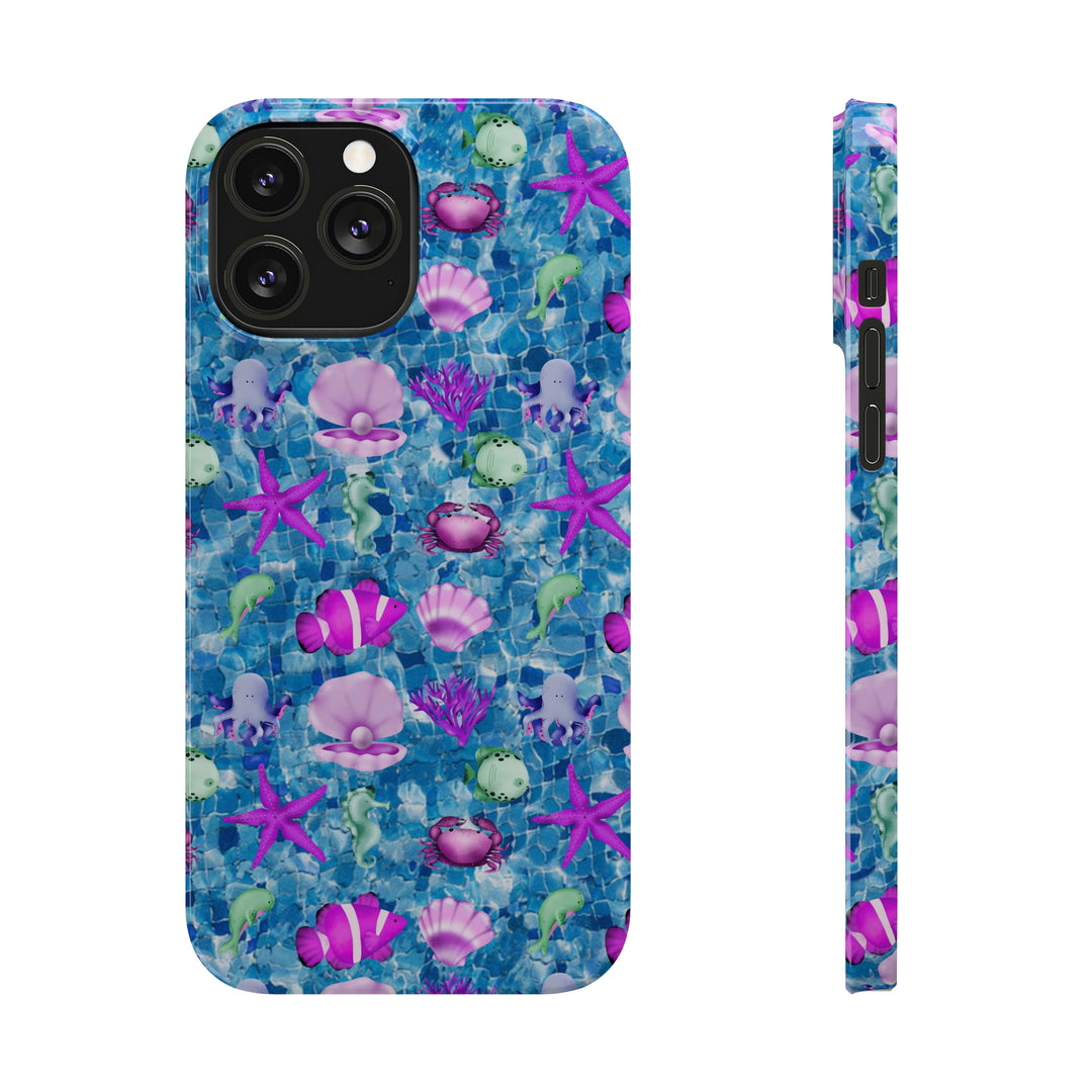 Slim Cute Phone Cases for Iphone - | iPhone 15 Case | iPhone 15 Pro Max Case, Iphone 14 Case, Iphone 14 Pro Max, Iphone 13, Blue Pink Under Sea - Studio40ParkLane