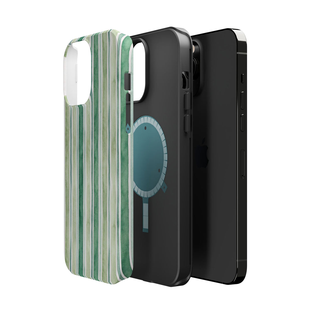 Aesthetic Tough Magsafe Green Stripes Watercolor Phone Case - For iPhone 17 Pro Max iPhone 16 Pro iPhone 15 Iphone 14 Plus 13 Pro 12 11 10 - Studio40ParkLane