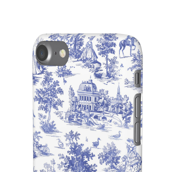 Sleek Snap Blue French Toile Cute Phone Case for iPhone 16 15 14 13 12 11 X Xs Max Xr Pro Plus Samsung Galaxy S24 S23 S22 S21 S20 Note Ultra