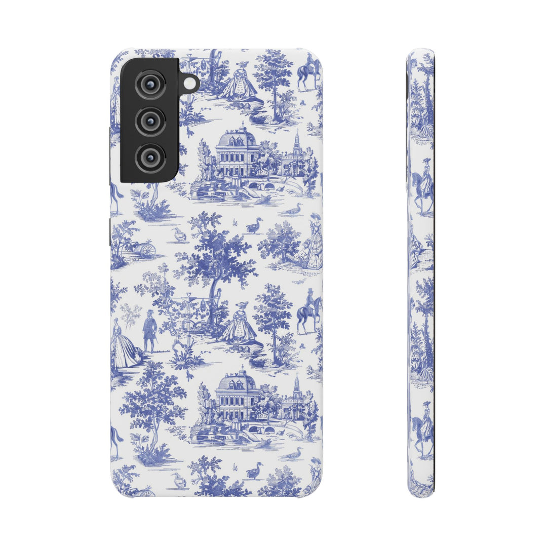 Sleek Snap Blue French Toile Cute Phone Case for iPhone 16 15 14 13 12 11 X Xs Max Xr Pro Plus Samsung Galaxy S24 S23 S22 S21 S20 Note Ultra