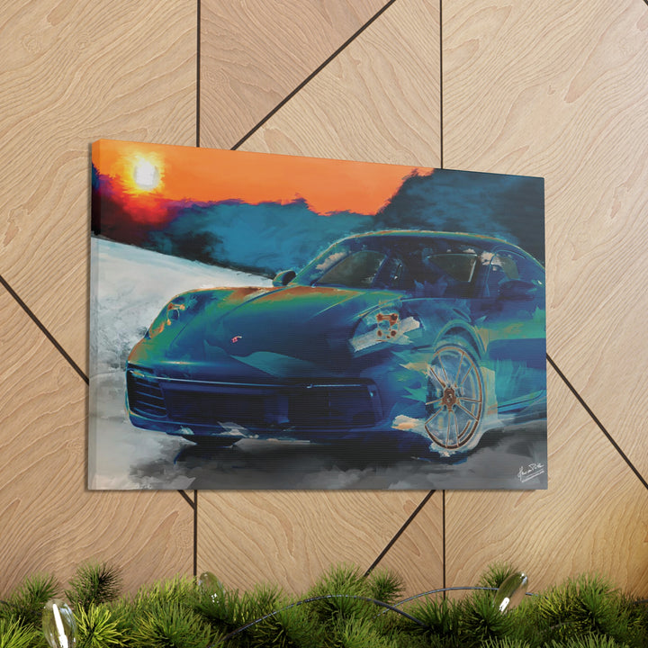 Porsche Wall Art on Canvas Print Gallery Wrapped - Gorgeous Porsche 911 Carrera Wall Art - Set in the mountains with a Sunset - Home Decor - Studio40ParkLane