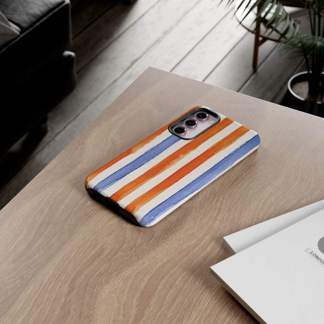 Tough Cute Blue Orange Stripes Phone Case, for IPhone 17 Pro Max | Iphone 17 Air, Iphone 16, IPhone 15, 14 13 12, Samsung Galaxy S26, S25, S24, S23 - Studio40ParkLane
