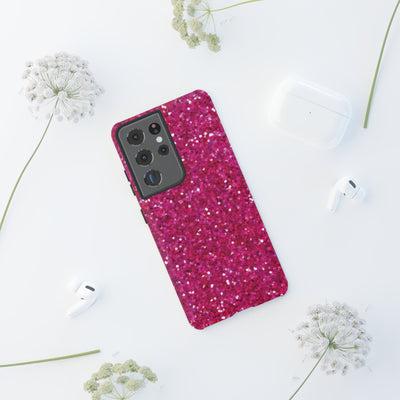 Chic Pink Faux Play on Glitter Effect Cute Phone Case, for IPhone 16 pro Max | Iphone 15, Iphone 14, IPhone 13 Case, 11 8 7, Samsung Galaxy S24, S23, S22, S21, 2 Layer Protection