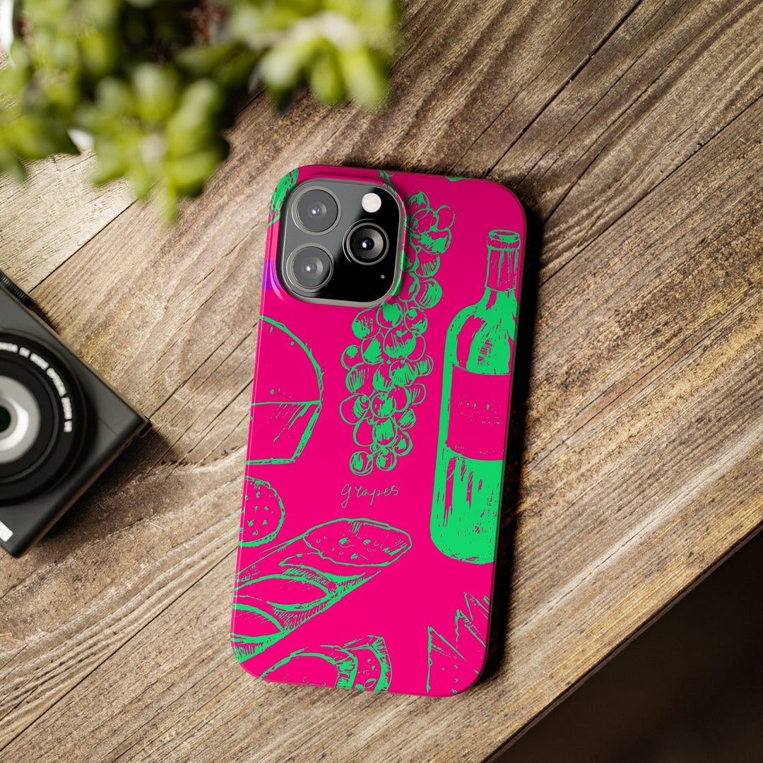 Slim French Food Wine Pink Green Cute Phone Cases for Iphone | iPhone 15 Case | iPhone 15 Pro Max Case, Iphone 14, Iphone 14 Pro Max, Iphone 13, - Studio40ParkLane