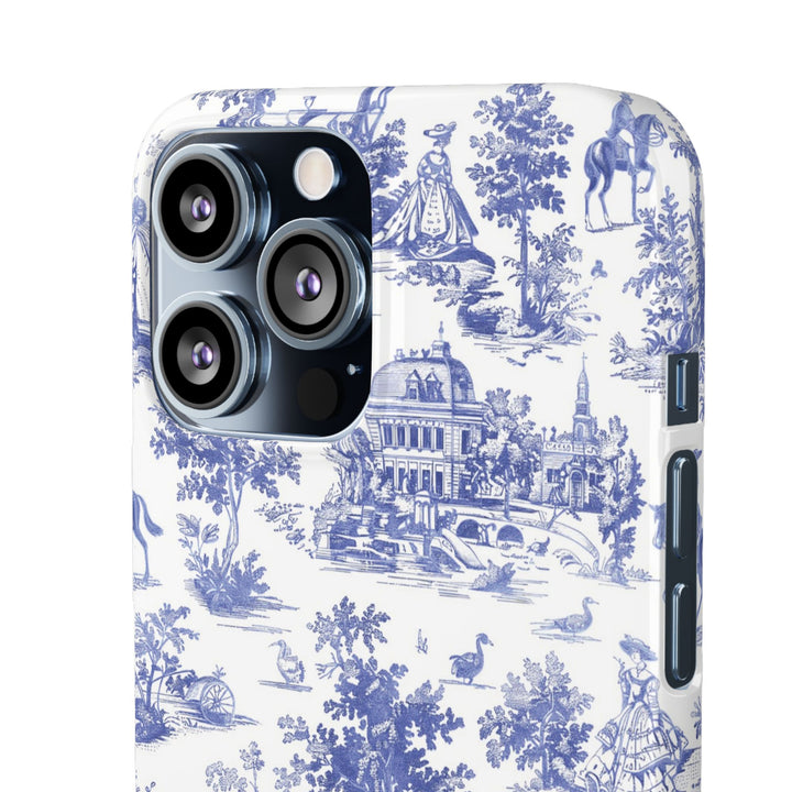 Sleek Snap Blue French Toile Cute Phone Case for iPhone 16 15 14 13 12 11 X Xs Max Xr Pro Plus Samsung Galaxy S24 S23 S22 S21 S20 Note Ultra
