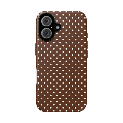 Aesthetic Tough Mocha Brown Polka Dots Premium Phone Case - For iPhone 17 Pro Max iPhone 16 Pro iPhone 15 Iphone 14 Plus 13 Pro 12 11 10 - Studio40ParkLane