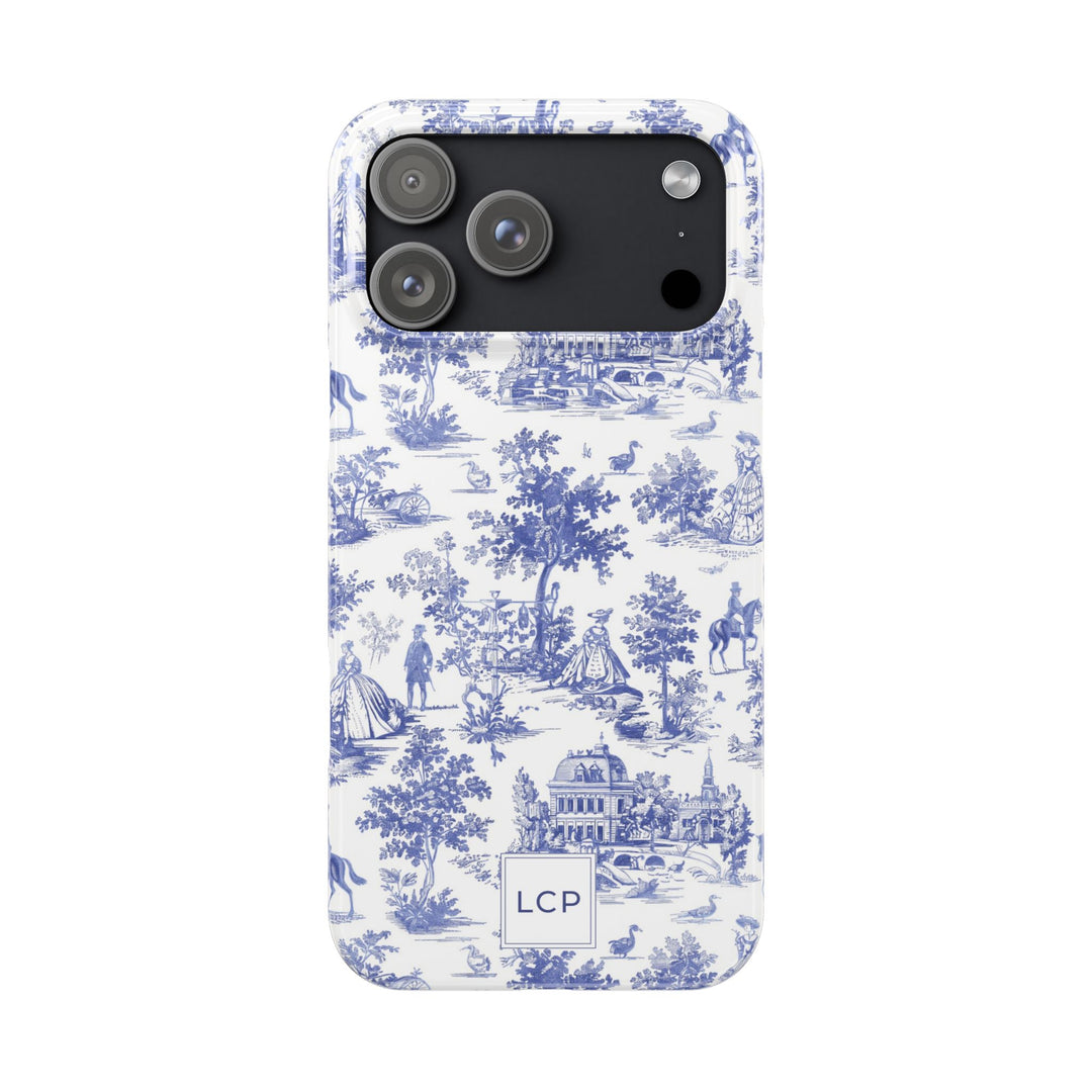 Slim Personalized Slim Blue Vintage French Toile Cute Phone Cases for Iphone 16 Pro Max | iPhone 15 Case | iPhone 15 Pro Max Case, Iphone 14, Iphone 14 Pro Max, Iphone 13 12 11 8 7 - Studio40ParkLane