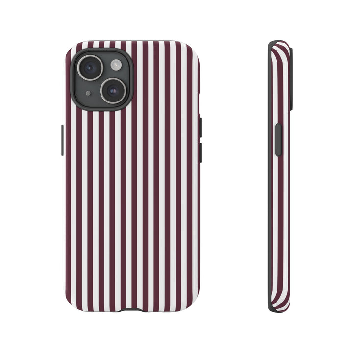 Tough Premium Burgundy Stripes Phone Case Gift for Her - For Apple iPhone 16 Pro Max 16e iPhone 15 Pro iPhone Iphone 14 Plus 13 Pro 12 SE XR - Studio40ParkLane