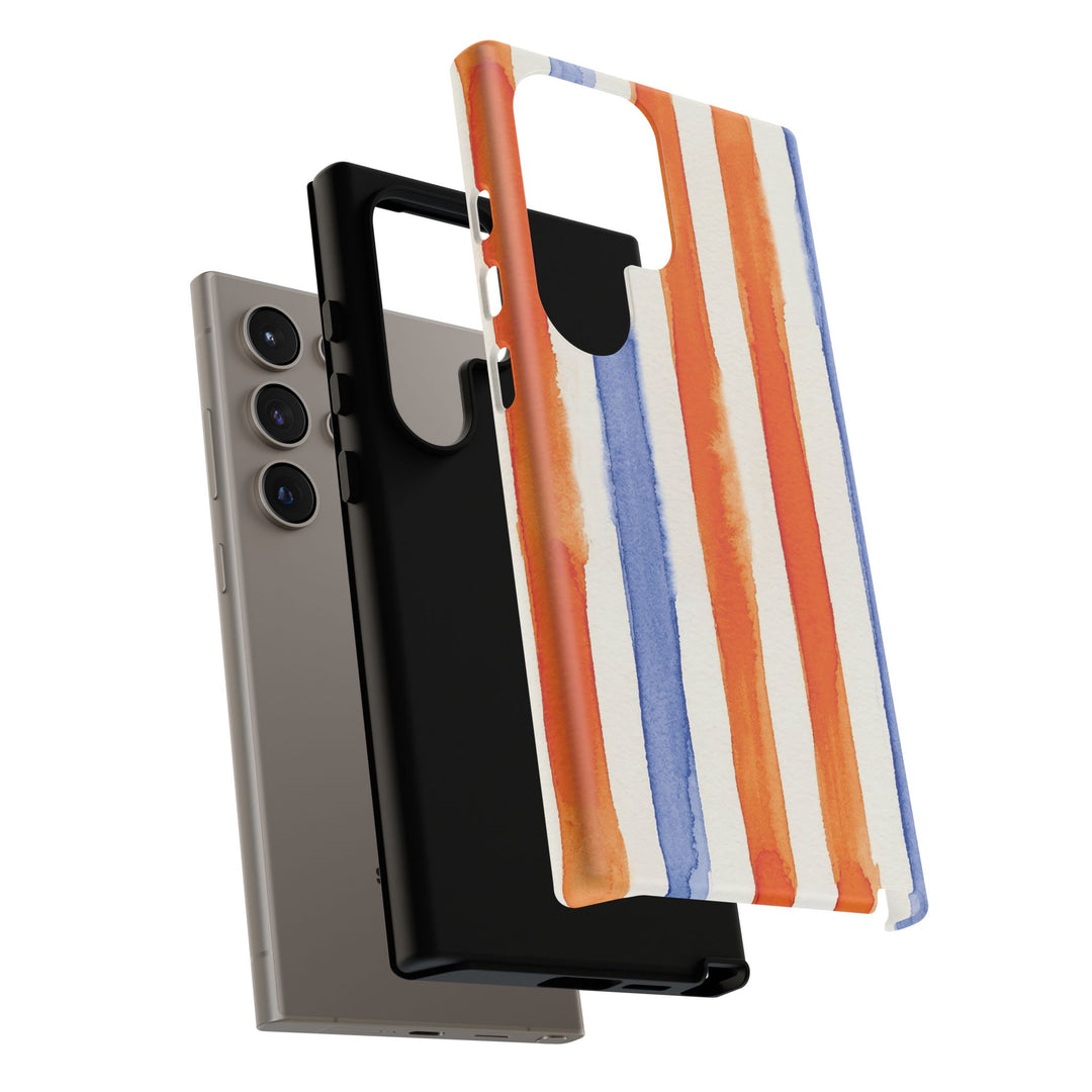Tough Cute Blue Orange Stripes Phone Case, for IPhone 17 Pro Max | Iphone 17 Air, Iphone 16, IPhone 15, 14 13 12, Samsung Galaxy S26, S25, S24, S23 - Studio40ParkLane