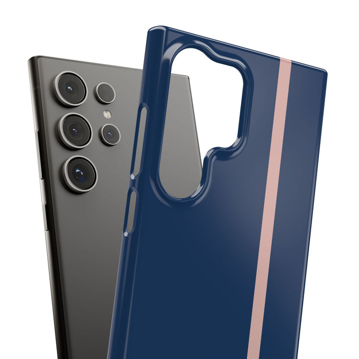 Sleek Navy Blue Pink Stripe Snap Phone Case for iPhone 18 17 16 15 14 13 Pro Max, Samsung Galaxy S26 S25 Ultra Lightweight Cute Phone Case - Studio40ParkLane