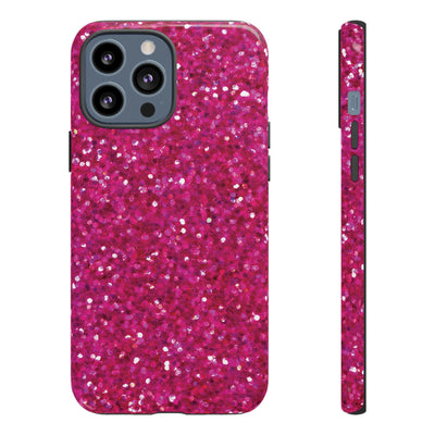 Chic Pink Faux Play on Glitter Effect Cute Phone Case, for IPhone 16 pro Max | Iphone 15, Iphone 14, IPhone 13 Case, 11 8 7, Samsung Galaxy S24, S23, S22, S21, 2 Layer Protection