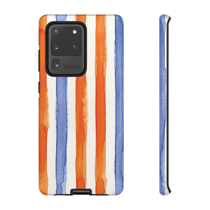 Tough Cute Blue Orange Stripes Phone Case, for IPhone 17 Pro Max | Iphone 17 Air, Iphone 16, IPhone 15, 14 13 12, Samsung Galaxy S26, S25, S24, S23 - Studio40ParkLane
