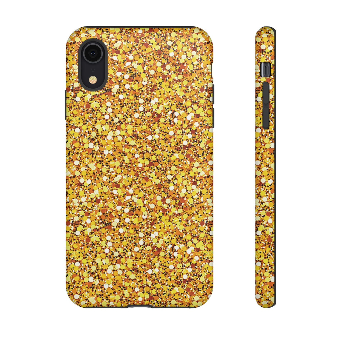 Chic Gold Faux Play on Glitter Effect Cute Phone Case, for IPhone 16 pro Max | Iphone 15, Iphone 14, IPhone 13 Case, 11 8 7, Samsung Galaxy S24, S23, S22, S21, 2 Layer Protection