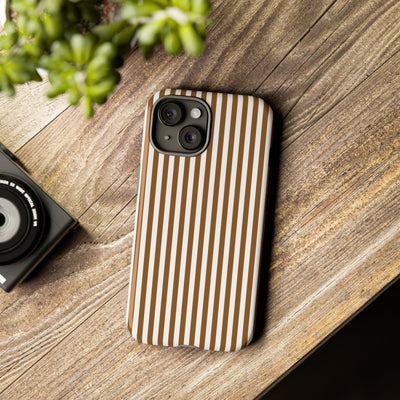 Tough Premium Mocca Brown Stripes Phone Case Gift for Her - For Apple iPhone 16 Pro Max 16e iPhone 15 Pro iPhone Iphone 14 Plus 13 Pro 12 SE XR - Studio40ParkLane
