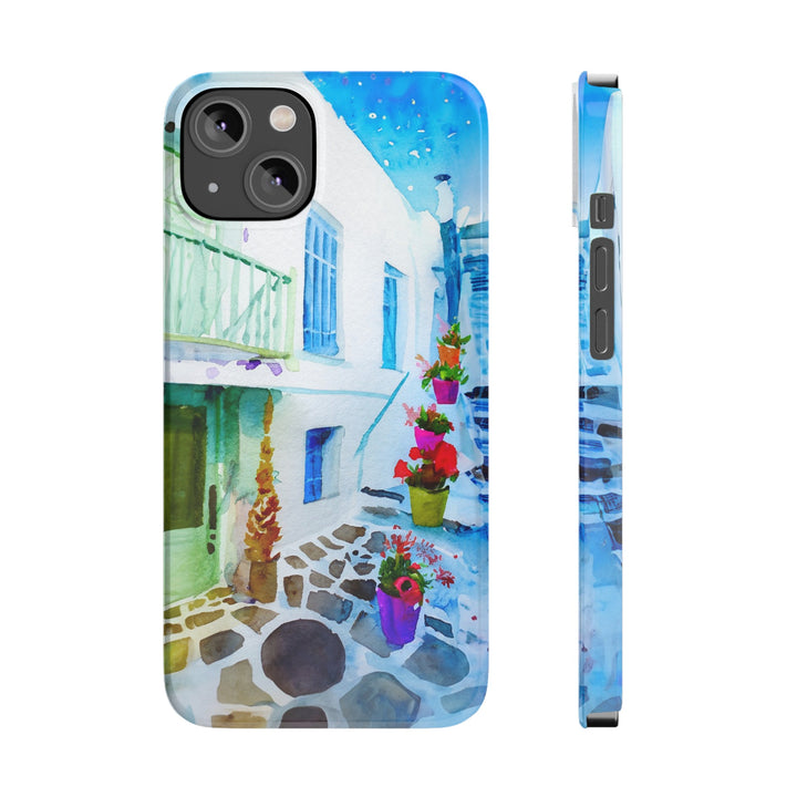 Slim Cute Phone Cases for Iphone | iPhone 15 Case | iPhone 15 Pro Max Case, Iphone 14, Iphone 14 Pro Max, Iphone 13, Colorful Greek Alley Watercolor - Studio40ParkLane