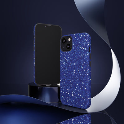 Chic Blue Faux Play on Glitter Effect Cute Phone Case, for IPhone 16 pro Max | Iphone 15, Iphone 14, IPhone 13 Case, 11 8 7, Samsung Galaxy S24, S23, S22, S21, 2 Layer Protection