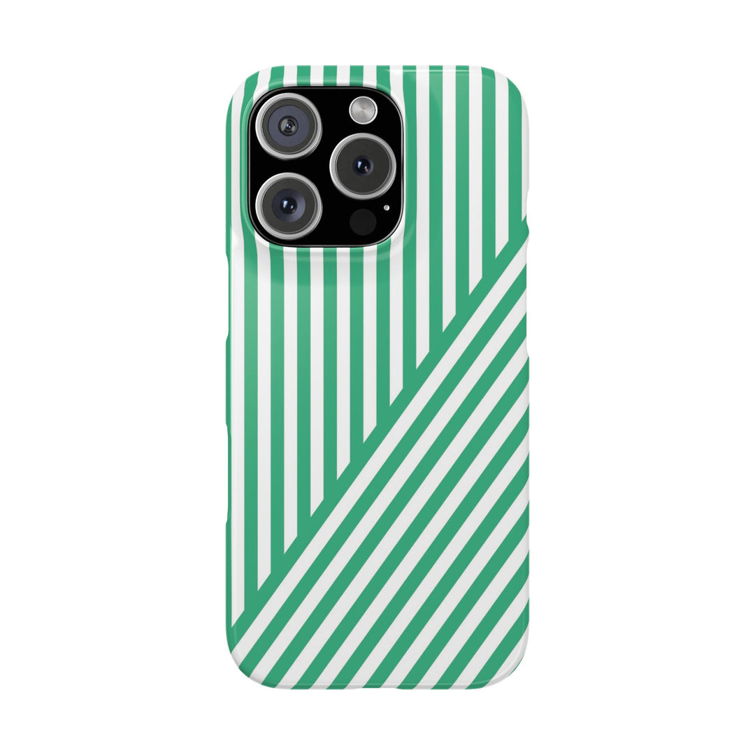 Aesthetic Emerald Stripes Cute Phone Case Sleek Snap - For iPhone 17 Pro Max iPhone 16 Pro iPhone 15 Iphone 14 Plus 13 Pro 12 11 10 Gift