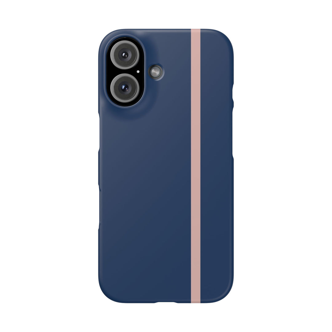 Sleek Navy Blue Pink Stripe Snap Phone Case for iPhone 18 17 16 15 14 13 Pro Max, Samsung Galaxy S26 S25 Ultra Lightweight Cute Phone Case - Studio40ParkLane