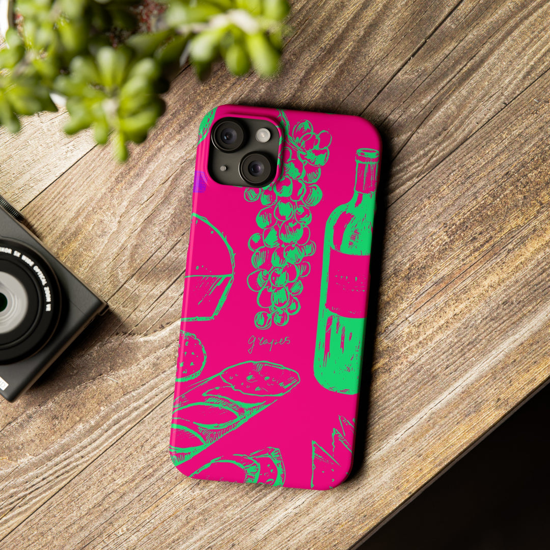 Slim French Food Wine Pink Green Cute Phone Cases for Iphone | iPhone 15 Case | iPhone 15 Pro Max Case, Iphone 14, Iphone 14 Pro Max, Iphone 13, - Studio40ParkLane