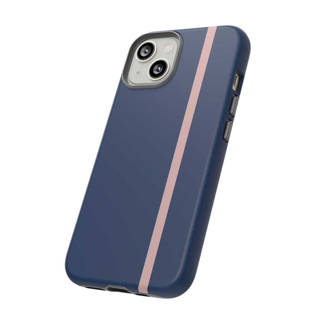 Tough Phone Case Navy Blue Orange Stripe iPhone 18 17 16 15 14 13 12 Pro Max Plus, Samsung Galaxy S26 S25 S24 Ultra Cute Preppy Sport - Studio40ParkLane
