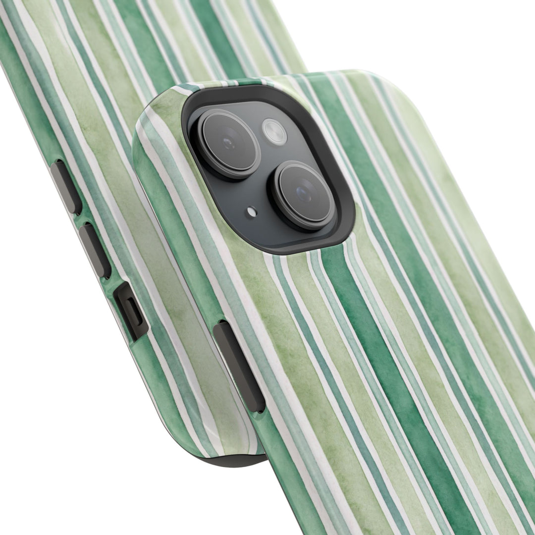 Aesthetic Tough Magsafe Green Stripes Watercolor Phone Case - For iPhone 17 Pro Max iPhone 16 Pro iPhone 15 Iphone 14 Plus 13 Pro 12 11 10 - Studio40ParkLane