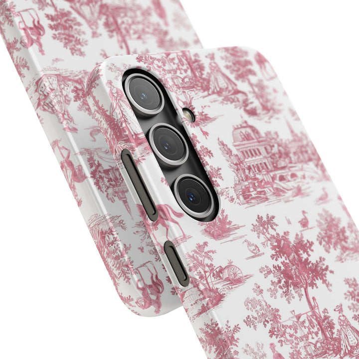 Sleek Snap Pink French Toile Cute Phone Case for iPhone 16 15 14 13 12 11 X Xs Max Xr Pro Plus Samsung Galaxy S24 S23 S22 S21 S20 Note Ultra