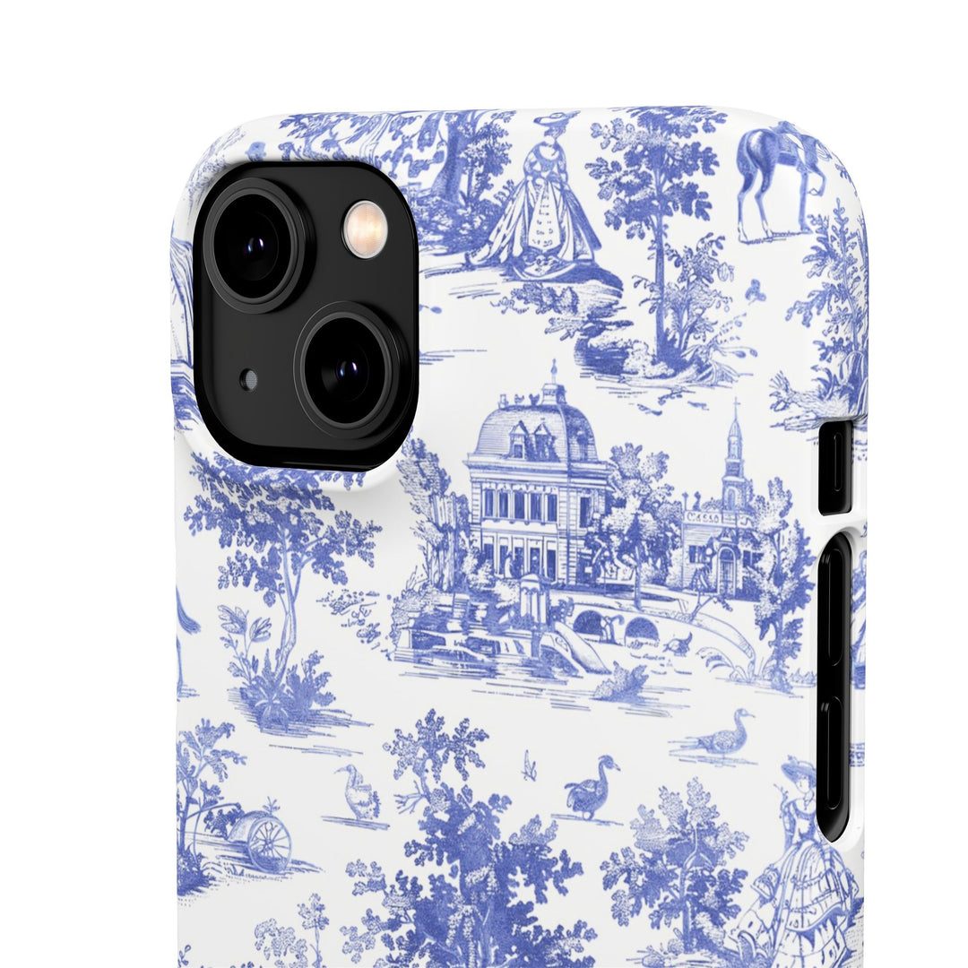 Sleek Snap Blue French Toile Cute Phone Case for iPhone 16 15 14 13 12 11 X Xs Max Xr Pro Plus Samsung Galaxy S24 S23 S22 S21 S20 Note Ultra