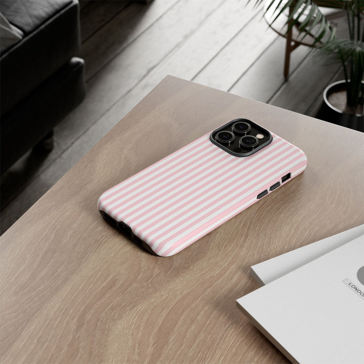 Tough Premium Sweet Pink Stripes Phone Case Gift for Her - For Apple iPhone 16 Pro Max 16e iPhone 15 Pro iPhone Iphone 14 Plus 13 Pro 12 SE XR - Studio40ParkLane