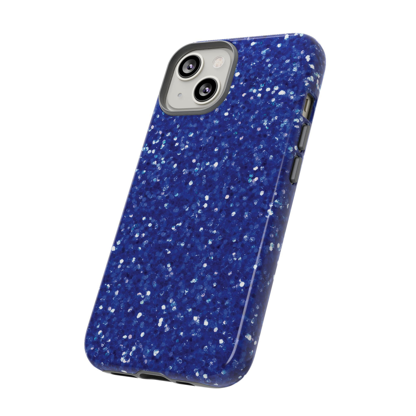 Chic Blue Faux Play on Glitter Effect Cute Phone Case, for IPhone 16 pro Max | Iphone 15, Iphone 14, IPhone 13 Case, 11 8 7, Samsung Galaxy S24, S23, S22, S21, 2 Layer Protection