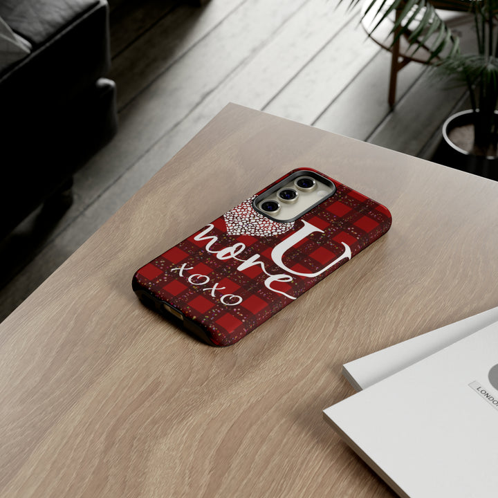 Cute Samsung Phone Cases, Designer Samsung Galaxy S23 Phone Case, Samsung S22 Case, Samsung S21 Case, Samsung S20 Case, Red Plaid Love You - Studio40ParkLane