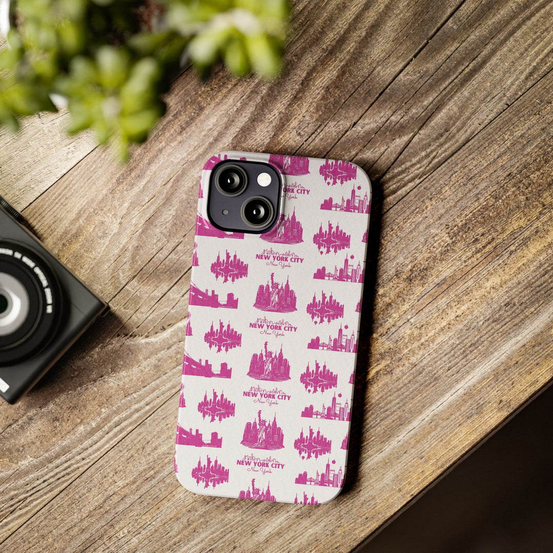 Slim New York Skyline Pink Collage Coquette Gift for Her Cute Phone Cases for Iphone 16 Pro Max | iPhone 15 Case | iPhone 15 Pro Max Case, Iphone 14, Iphone 14 Pro Max, Iphone 13 12 11 8 7 - Studio40ParkLane