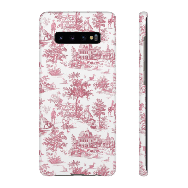 Sleek Snap Pink French Toile Cute Phone Case for iPhone 16 15 14 13 12 11 X Xs Max Xr Pro Plus Samsung Galaxy S24 S23 S22 S21 S20 Note Ultra