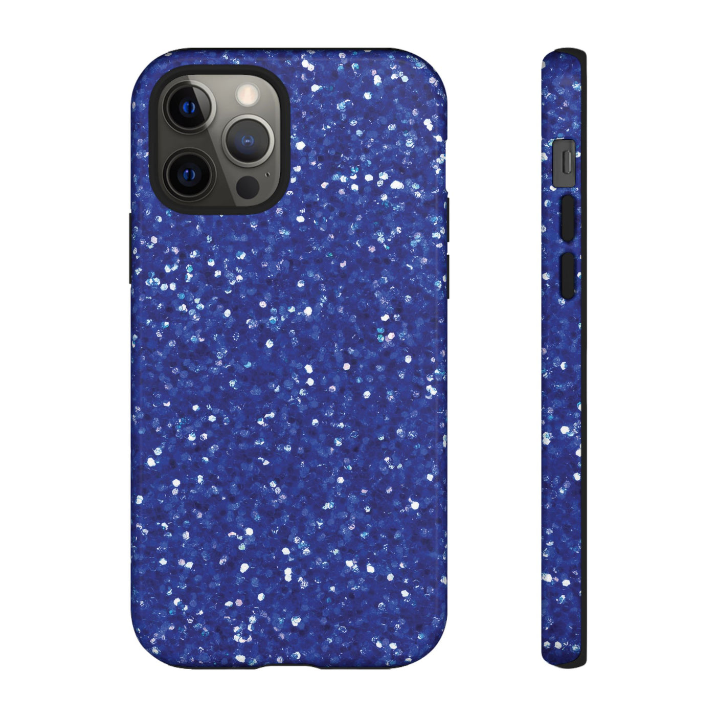 Chic Blue Faux Play on Glitter Effect Cute Phone Case, for IPhone 16 pro Max | Iphone 15, Iphone 14, IPhone 13 Case, 11 8 7, Samsung Galaxy S24, S23, S22, S21, 2 Layer Protection