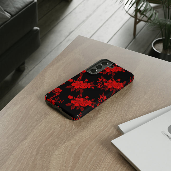 Cute Samsung Phone Case | Aesthetic Samsung Phone Case | Galaxy S23, S22, S21, S20 | Red Black Flowers, Protective Phone Case - Studio40ParkLane