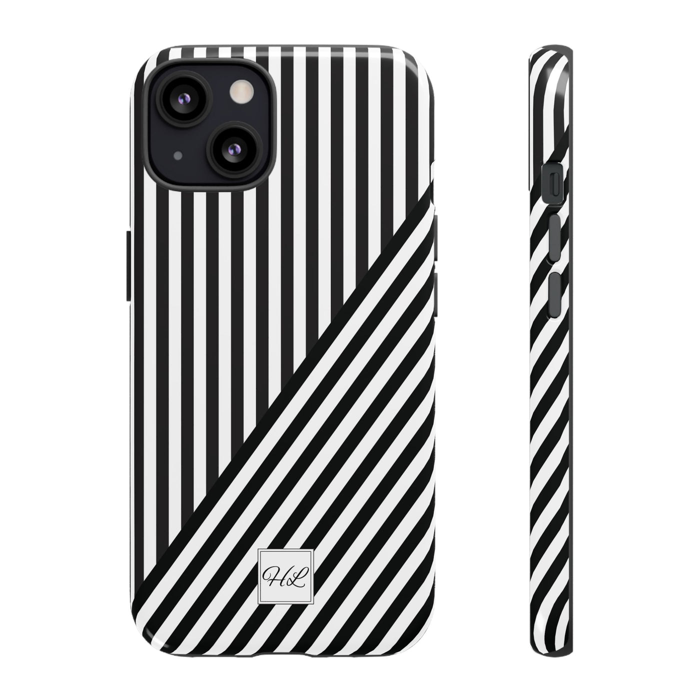 Custom Personalized Aesthetic Stripes Black White Tough Phone Case - For iPhone 17 Pro Max iPhone 16 Pro iPhone 15 Iphone 14 Plus 13 12 11 - Studio40ParkLane