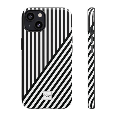 Custom Personalized Aesthetic Stripes Black White Tough Phone Case - For iPhone 17 Pro Max iPhone 16 Pro iPhone 15 Iphone 14 Plus 13 12 11 - Studio40ParkLane