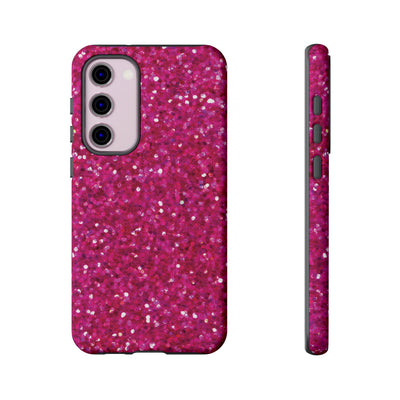 Chic Pink Faux Play on Glitter Effect Cute Phone Case, for IPhone 16 pro Max | Iphone 15, Iphone 14, IPhone 13 Case, 11 8 7, Samsung Galaxy S24, S23, S22, S21, 2 Layer Protection