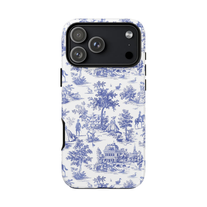 French Toile Blue Coquette Tough Phone Case - For iPhone 17 Pro Max iPhone 16 Pro Case iPhone Iphone 15 Case 14 13 12 11 Cute Phone Case - Studio40ParkLane