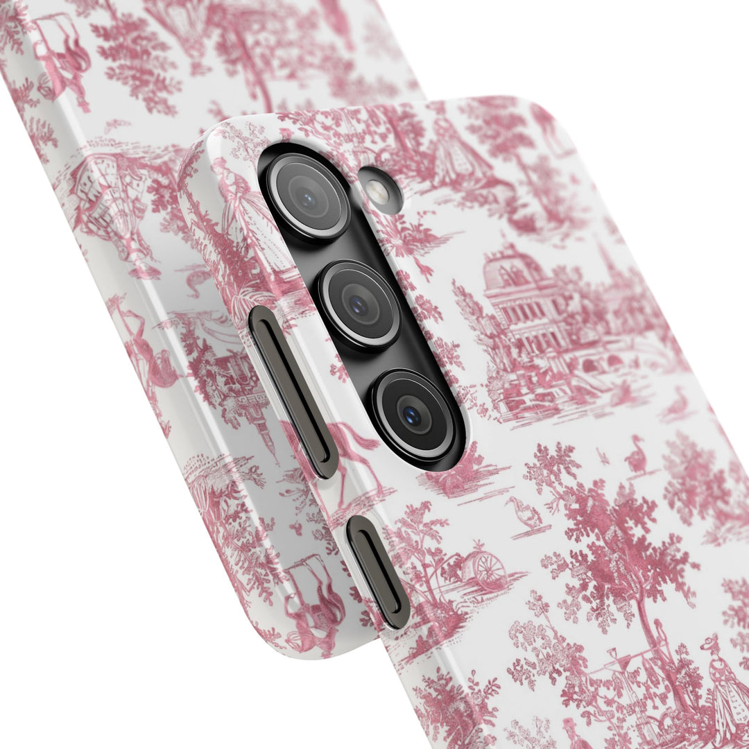 Sleek Snap Pink French Toile Cute Phone Case for iPhone 16 15 14 13 12 11 X Xs Max Xr Pro Plus Samsung Galaxy S24 S23 S22 S21 S20 Note Ultra