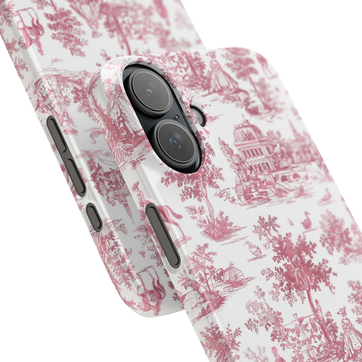 Sleek Snap Pink French Toile Cute Phone Case for iPhone 16 15 14 13 12 11 X Xs Max Xr Pro Plus Samsung Galaxy S24 S23 S22 S21 S20 Note Ultra