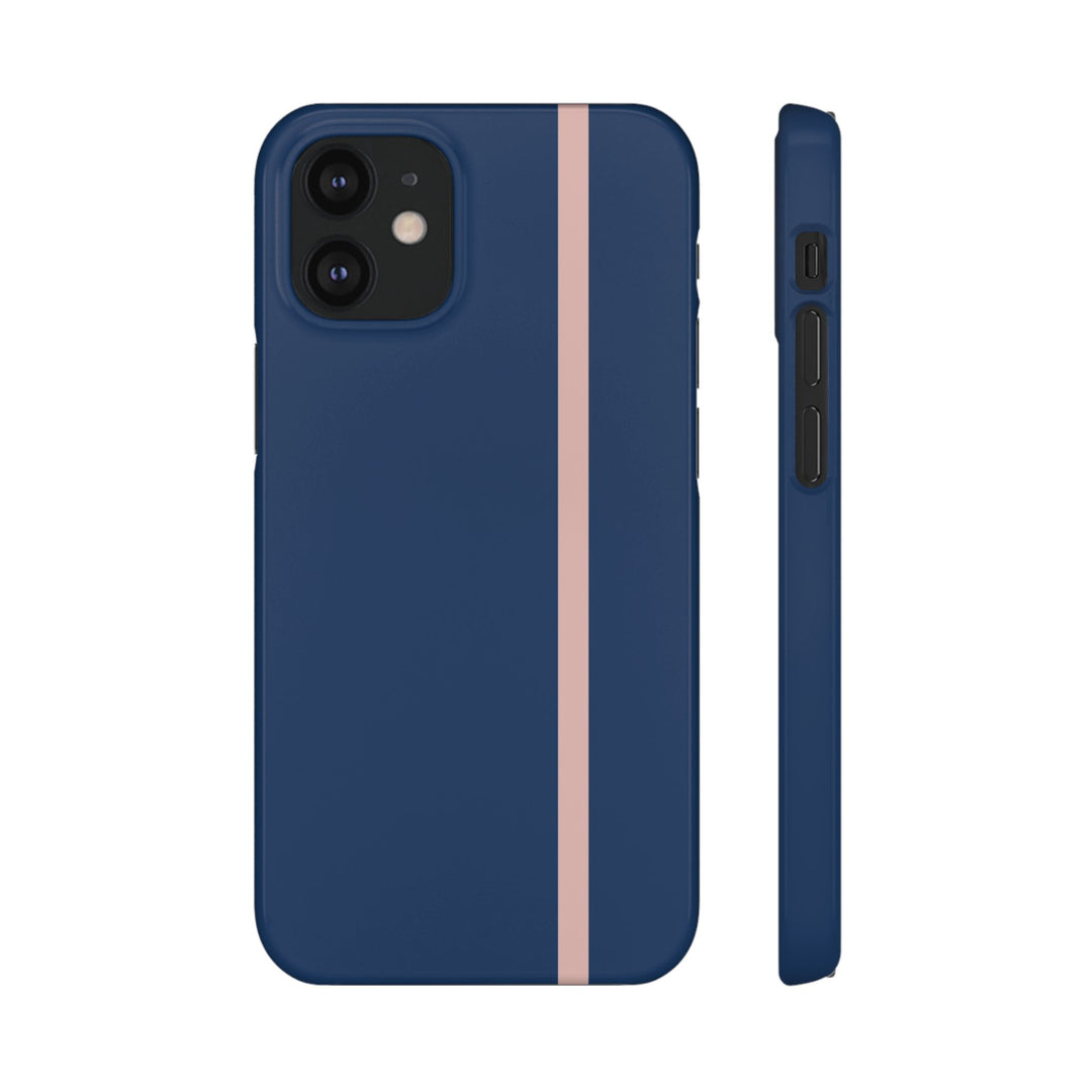 Sleek Navy Blue Pink Stripe Snap Phone Case for iPhone 18 17 16 15 14 13 Pro Max, Samsung Galaxy S26 S25 Ultra Lightweight Cute Phone Case - Studio40ParkLane