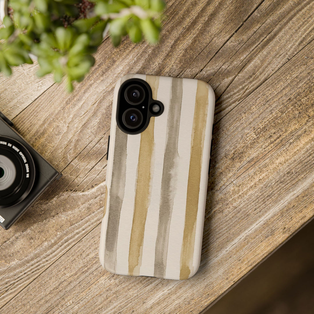 Tough Cute Brown Beige Stripes Phone Case, for IPhone 17 Pro Max | Iphone 17 Air, Iphone 16, IPhone 15, 14 13 12, Samsung Galaxy S26, S25, S24, S23 - Studio40ParkLane