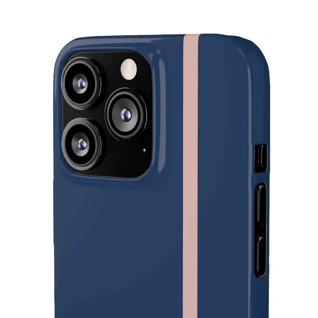 Sleek Navy Blue Pink Stripe Snap Phone Case for iPhone 18 17 16 15 14 13 Pro Max, Samsung Galaxy S26 S25 Ultra Lightweight Cute Phone Case - Studio40ParkLane