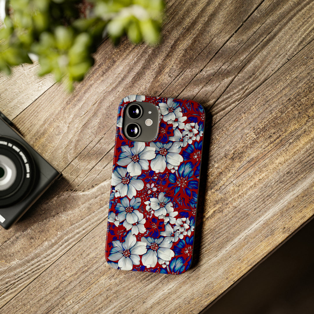 Slim Cute Phone Cases for Iphone - | iPhone 15 Case | iPhone 15 Pro Max Case, Iphone 14 Case, Iphone 14 Pro Max, Iphone 13, Red Blue Flowers - Studio40ParkLane